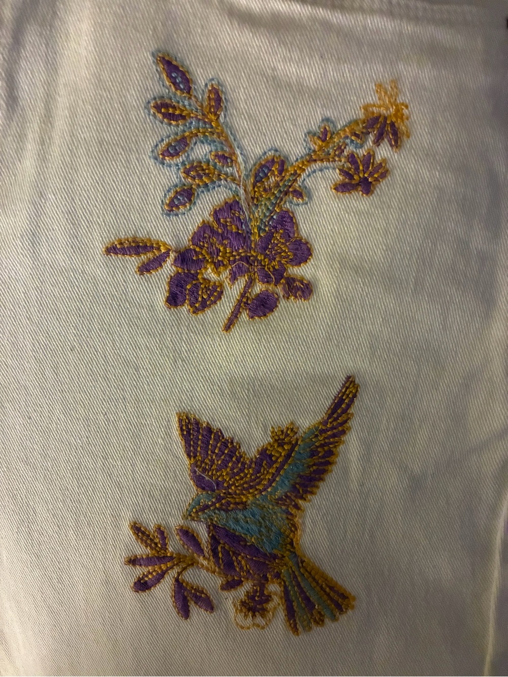 VENUS White Skinny Jeans with Multicolor Floral & Bird Embroidery - Picture 3 of 4